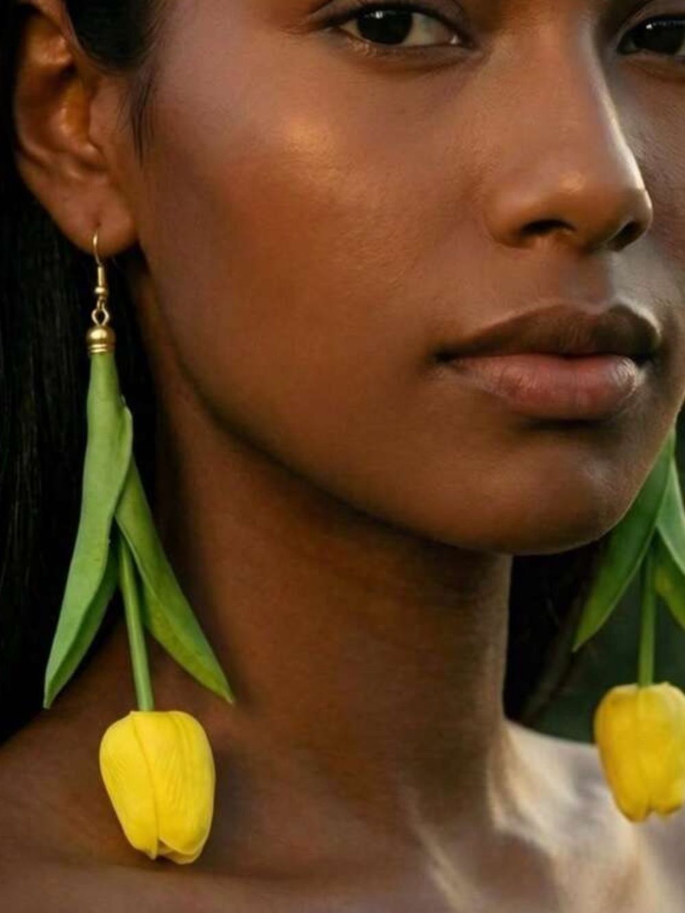 Yellow Tulip Drop Earrings N2271 - Picture 2 of 4